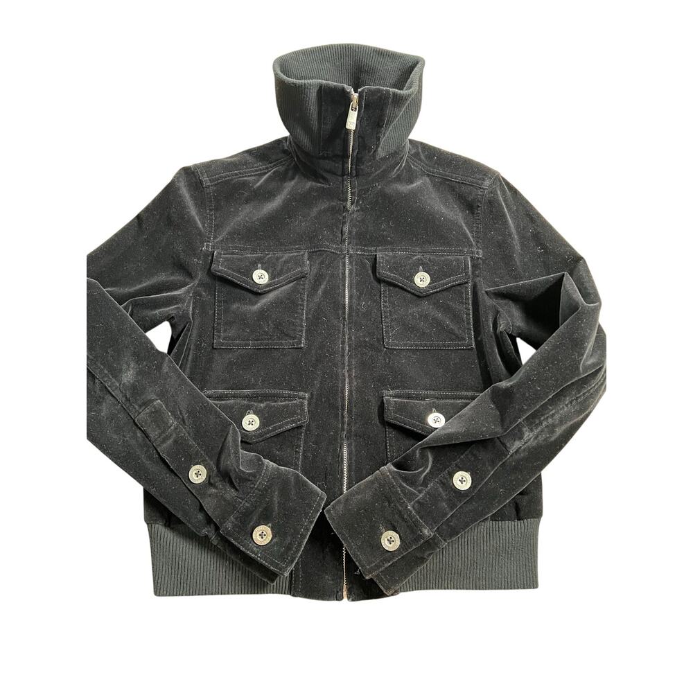 Michael Kors Black Velvet Vintage-Style Moto Utility Full Zip Jacket Size Small